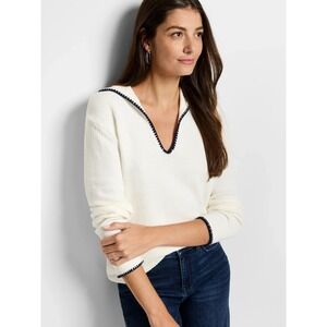 NIC+ZOE Blanket Stitch Getaway Sweater Women XXL White Preppy Casual Classic NWT